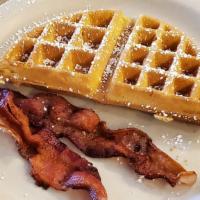Kids Waffle · With two slices of bacon or link sausage or scrambled eggs.