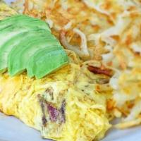 ABC Omelette* · Cheddar cheese and bacon topped with avocado