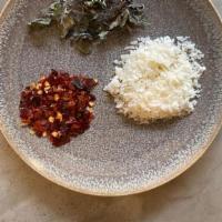 Spices · parmesan, chili flake, oregano