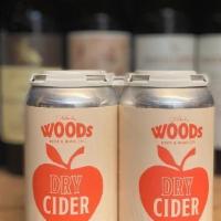 Woods Dry Cider · 12oz can available by the can or by the 4pack.  All alcoholic beverages must be purchased wi...