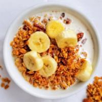 Nut & Seed Granola (GF) · Gluten-free oats, almonds, green pumpkin and sesame seeds, honey. Served with sliced banana ...