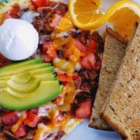 San Jose Omelette · Dailey’s all-natural bacon, tomatoes, roasted tomatillo salsa, cheddar and jack cheese, avoc...