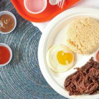 Tapsilog · Favorites. beef tapa braised in our house marinade then shredded.

*includes a side of garli...