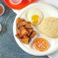 Bagnetsilog · Ilocano-style crispy pork belly.

*includes a side of garlic rice & egg