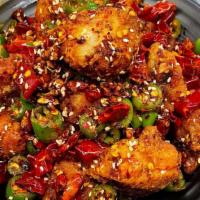 214. Chicken Wing with Explosive Chili Pepper    农家辣子鸡 · Hot and spicy.