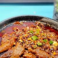 蜀湘水煮黑山羊🌶️🌶️ Boiled lamb w/numbing spicy sauce · 