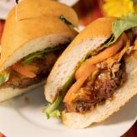 Grilled Tri-Tip Sandwich · Flame grilled tri-tip sandwich, mild, or spicy BBQ sauce; includes Lettuce, tomato, cheese, ...