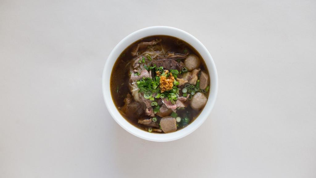 Beef Noodles Soup · Choice of Noodles in Beef Broth, Beef Stew, Beef balls, bean spout and green onion