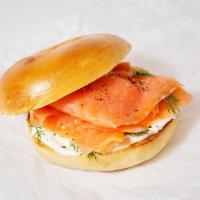 Bagel With Cream Cheese And Lox · Cream cheese and salmon lox on your choice of bagel.