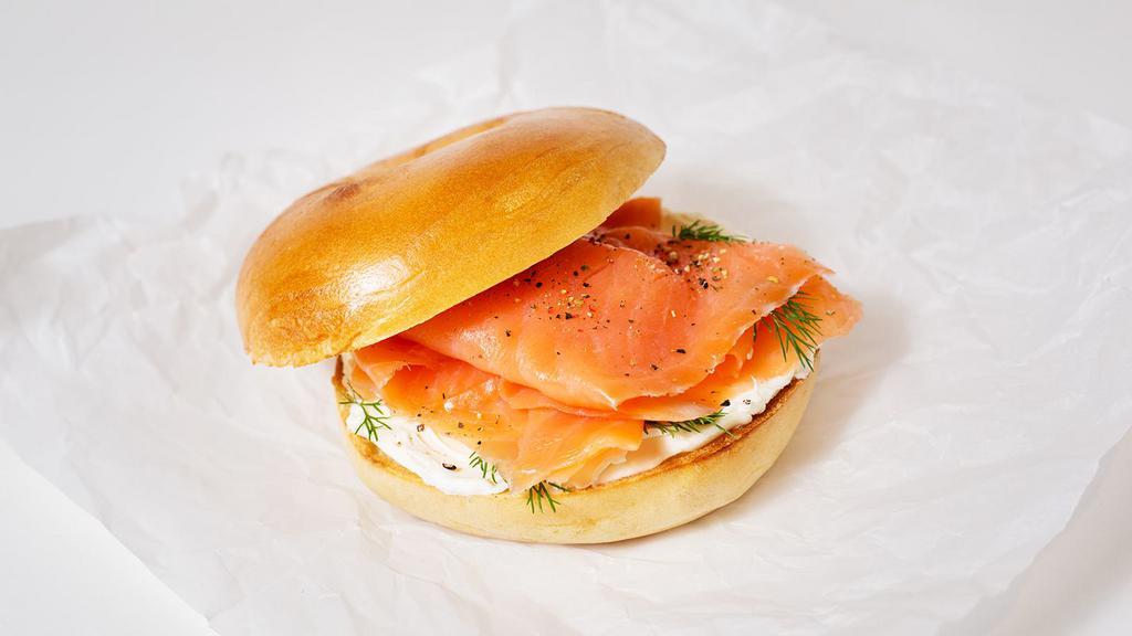 Bagel With Cream Cheese And Lox · Cream cheese and salmon lox on your choice of bagel.