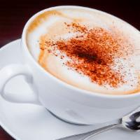 Cappuccino · Follows the Rule of Thirds: equal portions of espresso, steamed milk and creamy foam. Decora...