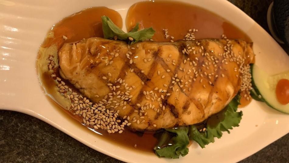 Salmon Teriyaki · Salmon Fillet, served with Rice and Salad