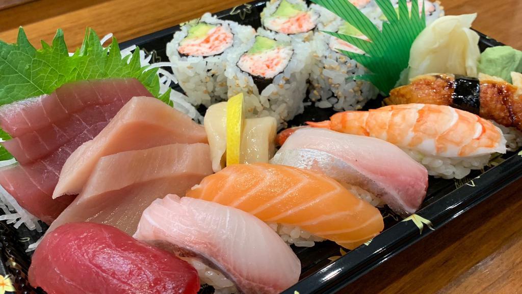Sushi & Sashimi Platter  · Chef's choice of seven pieces sashimi, six pieces nigiri sushi and six pieces California roll.
