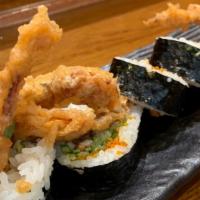 Spider Roll  · Soft shell crab, tobiko, cucumber, shiso.