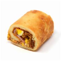Pork Sung Corn Roll 玉米肉鬆捲 · Eggs, corn, ham, mayo, and pork sung (pork floss) all rolled up in fluffy pastry.
