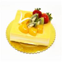 1/12 Mango Mousse (1/12 芒果慕斯蛋糕) · Layers of vanilla sponge cake with mango mousse. Topped with fresh fruits and edible decorat...