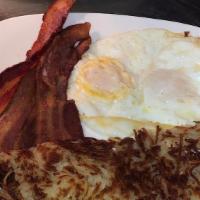 Turkey Bacon · 4 Slices of Turkey bacon, Style of eggs, and choice of (homefries) homemade potatoes or home...