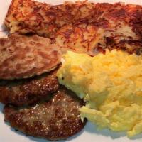 Country Sausage · 3 round country style sausage. A Diner favorite! Two eggs any style. Choice of homemade fres...