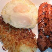 Linguica · A Generous spicy Linguica sausage. Style of eggs. Choice of (home fries) homemade country po...