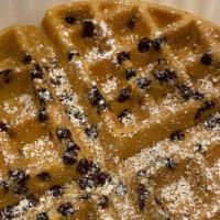 Chocolate Chip Waffle · Crisp old fashioned Belgian waffle stuffed with chocolate chips. Topped with powder sugar. S...
