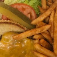 Cheeseburger · Half a Pound of  100% certified Angus beef. Choice of American, cheddar, jack, pepper jack, ...