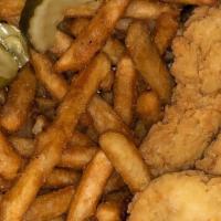 Chicken Tenders · Three chicken tenders served with French fries.
