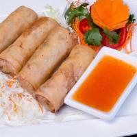 01 - SPRING ROLLS · Deep-fried egg rolls (4) stuffed with assorted vegetables, taro, and bean thread noodles. Se...
