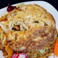 42 - KAREE FRIED RICE · Fried rice with egg, bell pepper, yellow onion, and your choice of protein, tossed with yell...