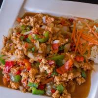 C10 - TROB ANG · Choice of minced chicken or pork, sautéed with a gravy, minced garlic, yellow onion, bell pe...