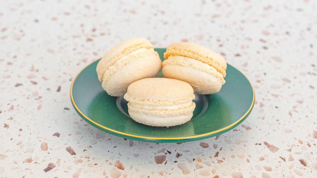 Lychee Macaron · Our Lychee macarons are made with real lychee fruit, so you might get some lychee chunks with every bite!