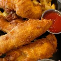 Ale Battered Fish & Chips · served with house cut french fries, tartar sauce, creamy cole slaw.