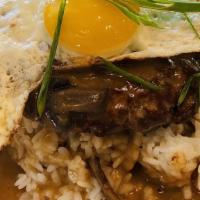 Loco Moco · beef patty, rice, mushroom gravy, sunnyside egg, scallions