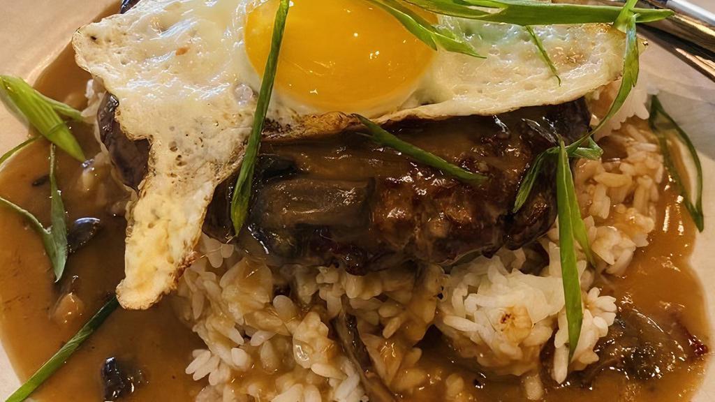 Loco Moco · beef patty, rice, mushroom gravy, sunnyside egg, scallions