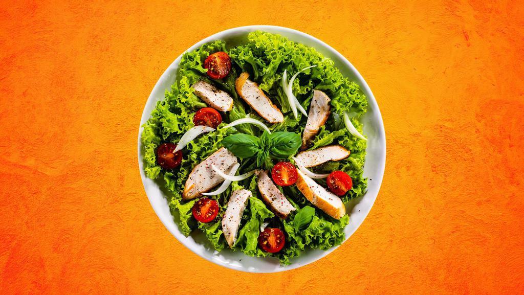 Chicken Caesar Salad · Fresh greens and veggies tossed with Caesers Dressing and topped with grilled chicken and croutons