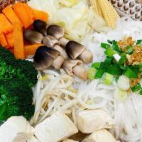 Vegetarian Noodle Soup · Choice of noodles with Chinese broccoli, napa cabbage, mushrooms, bean sprouts, and tofu in ...
