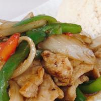 Pad Prik Sod · Sauteed with bell peppers, onions, and Thai chili Add rice, pork, beef, veggie, tofu, seafoo...