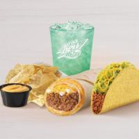Classic Combo · Includes a Beefy 5-Layer Burrito, regular Crunchy Taco, Chips & Nacho Cheese Sauce, and a La...