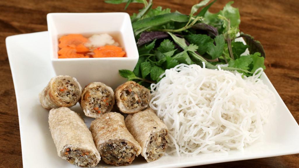 Chả Nem Cua · Crispy imperial rolls filled with crab, shrimp and pork. Served with rice vermicelli, fresh herbs and fish sauce (vegetarian option available).