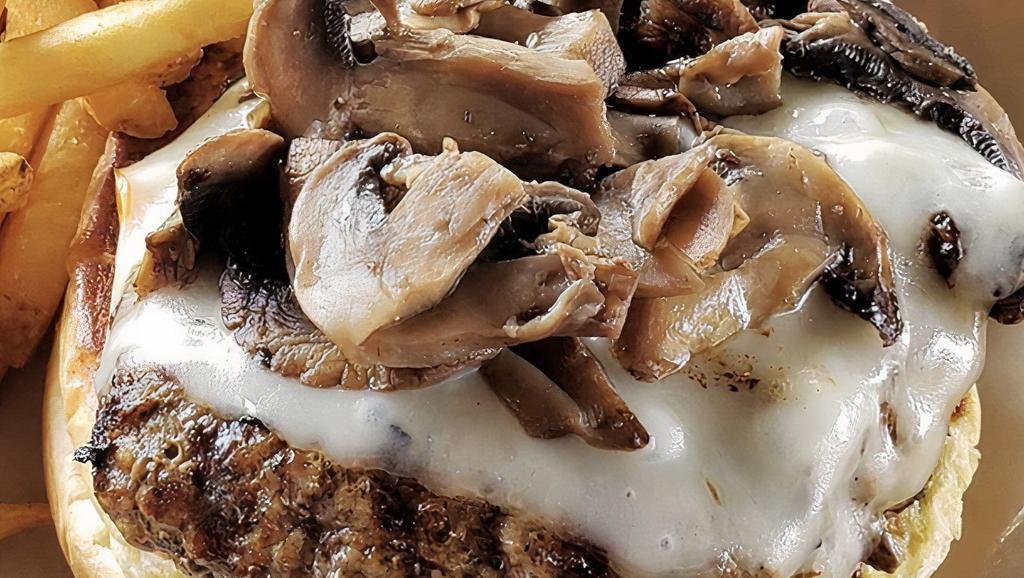 Mushroom/Swiss Burger · 1/3lb of a halal beef patty, Grilled mushroom, swiss cheese, onions, tomatoes, lettuce, mayo and mustard