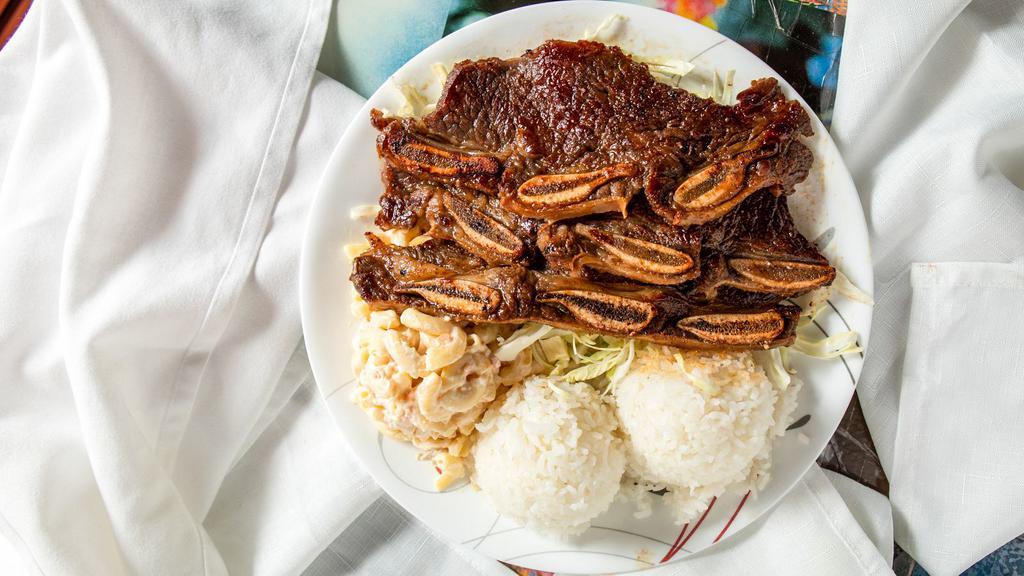 Bbq Short Ribs · Regular plate lunch includes two scoops of rice and one scoop of macaroni salad.
Mini plate lunch includes one scoop of rice and one scoop of macaroni salad.