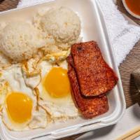 Portuguese Sausage, Eggs, and Rice · 3 Pieces of Portuguese Sausage with 2 Eggs and Steamed White Rice