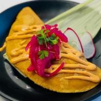Vegan Empanada · Vegan protein, potatoes, carrot, onions, tomatoes. served with chipotle aioli, pickled onion...