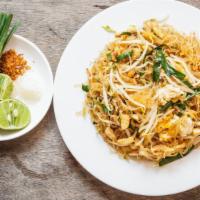 Pad Thai · Classic dish prepared with rice stick noodles, choice of protein, egg, tofu, been sprouts, f...