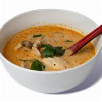 Tom Ka Soup · Traditional coconut Thai soup loaded with mushrooms, lemongrass, galanga, fresh lime juice, ...