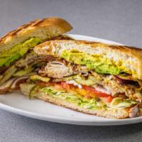 T.B.A. Melt · Grilled turkey, bacon, avocado, and melted Swiss.