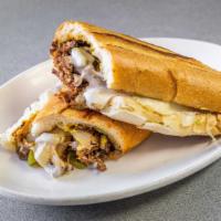 Cheesesteak Sandwich · Steak or chicken with grilled onions, mushrooms and bell peppers, mayo, mustard, lettuce and...