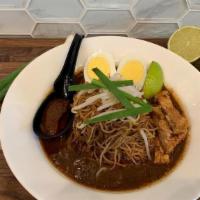 Mee Siam. · Traditional Killiney sweet tamarind gravy with vermicelli noodles, hard boiled eggs, bean sp...