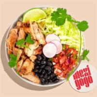 Burrito Bowl · Choice of protein, rice, beans, pico de gallo, shredded lettuce.