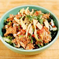 SALAD TINGA · MIXED GREENS, SIMMERED SHREDDED CHICKEN, BLACK BEANS, SALSA FRESCA, CHIPS