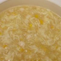 Velvet Chicken Sweet Corn Soup · Minced chicken breast and sweet corn kernels in a rich chicken broth with egg whites and lig...